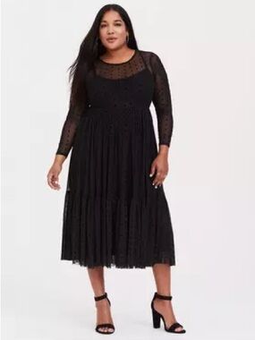 Black Dot Mesh Midi Dress